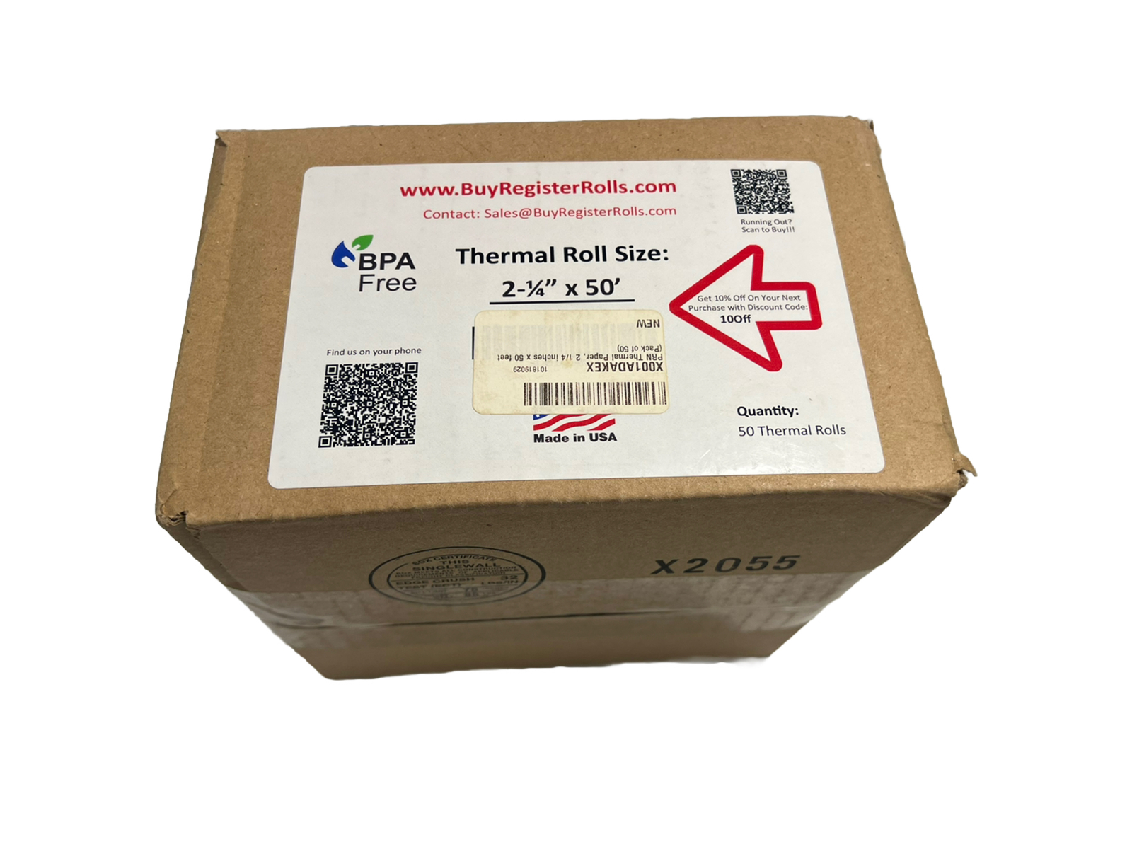 VeriFone VX520 Compatible 2 1/4 x 50 FT BPA-Free Thermal Paper Rolls - 50pk  