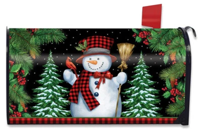 BRIARWOOD LANE Red Checkered Snowman Winter Magnetic Mailbox Cover Cardinal Berries Standard