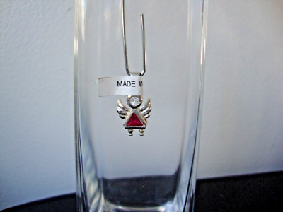 VINTAGE ANGEL W/ TRIANGLE RUBY RED CZ BIRTHSTONE SILVER 925 CHARM/PENDANT