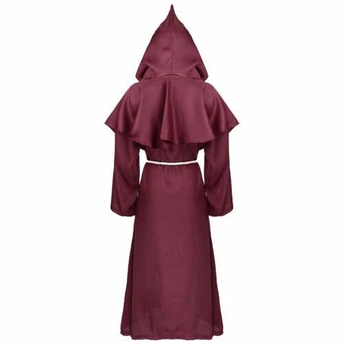 Renaissance Priest Sorcerer Robe Halloween Cosplay Costume Hooded Cape Unisex - Picture 21 of 26