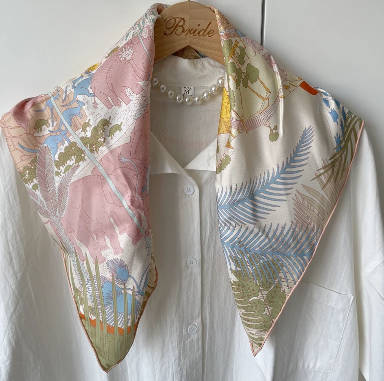 Чистый 14 Momme саржи шелк надежном шарф бандана животное печати квадратный шаль 65 X 65 см - Изображение 2 из 3