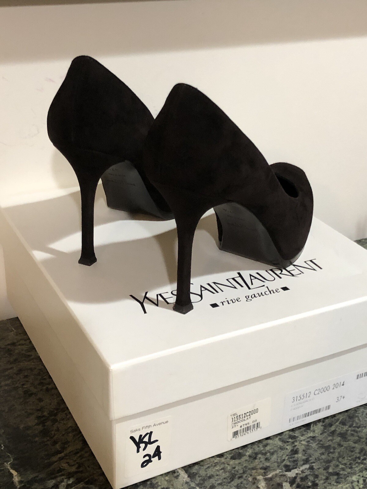 Scarpe decolte Saint Laurent Tribute 2 marrone cioccolato scamosciato plateau 80 mm taglia 37 5