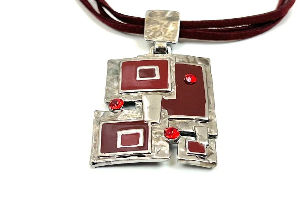Juego de Collares y Pendientes para Mujer Abstractos Geométricos Rojo Rubí Piedras de Metal de Color Rubí Foto 3 de 4