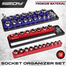 Magnetic 1/2" Sockets Holder Organizer Set Detachable Storage Tray Metric SAE