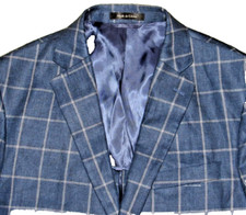 RALPH LAUREN BLAZER BLUE WINDOWPANE PLAID LINEN NOTCH LAPEL CH 40" NEW