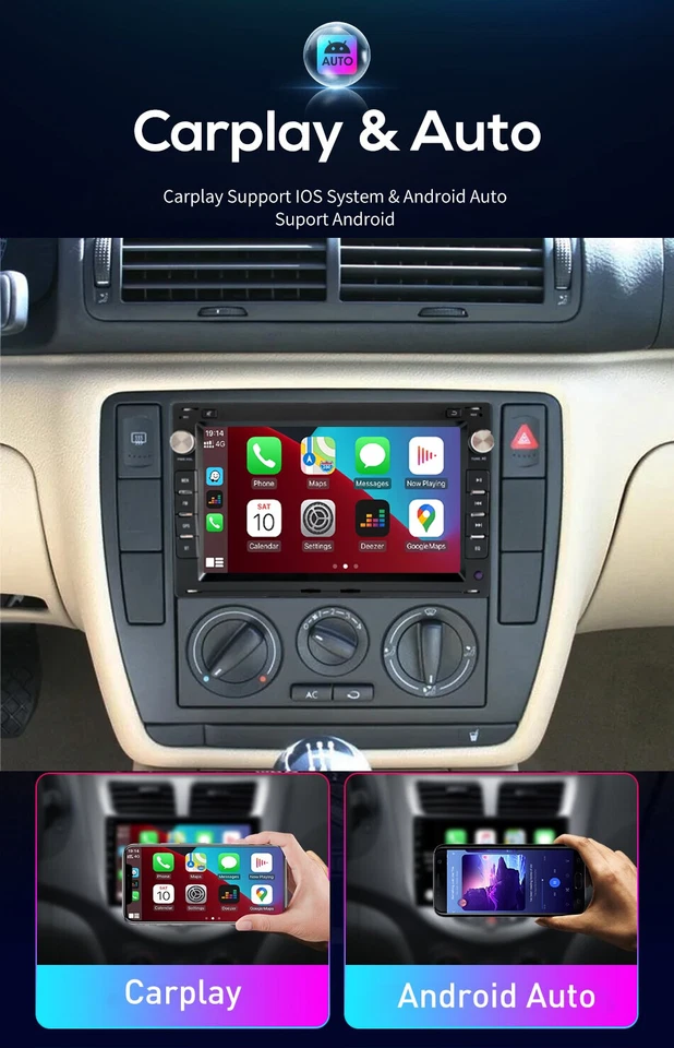 Autoradio für VW Passat B5 Golf MK4 Sharan Bora T4 T5 CarPlay SAT NAV BT +Kamera - Bild 4 von 4