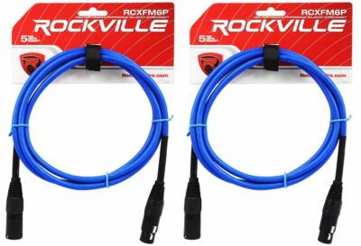 2 Rockville RCXFM6P-BL Blue 6' Female to Male REAN XLR Mic Cable 100% Copper