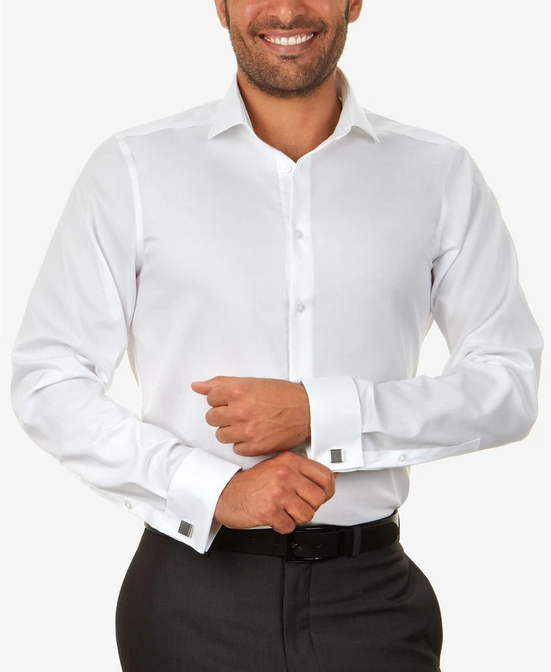 Camisa de vestir para hombre Calvin Klein 100 % algodón calce ajustado puño francés liso 33SPO Foto 2 de 4