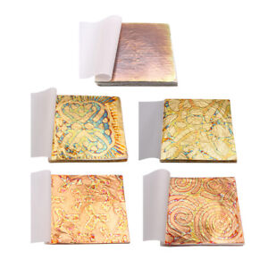 Multicolor Esquirla 50 Sheets Variegated Imitation Gold Leaf Foil Paper Gilding Art Crafts 14x14cm A