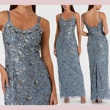 NWT Mac Duggal [ 16 ] 5477 Floral Embellished Scoop Neck Gown Slate Grey J934