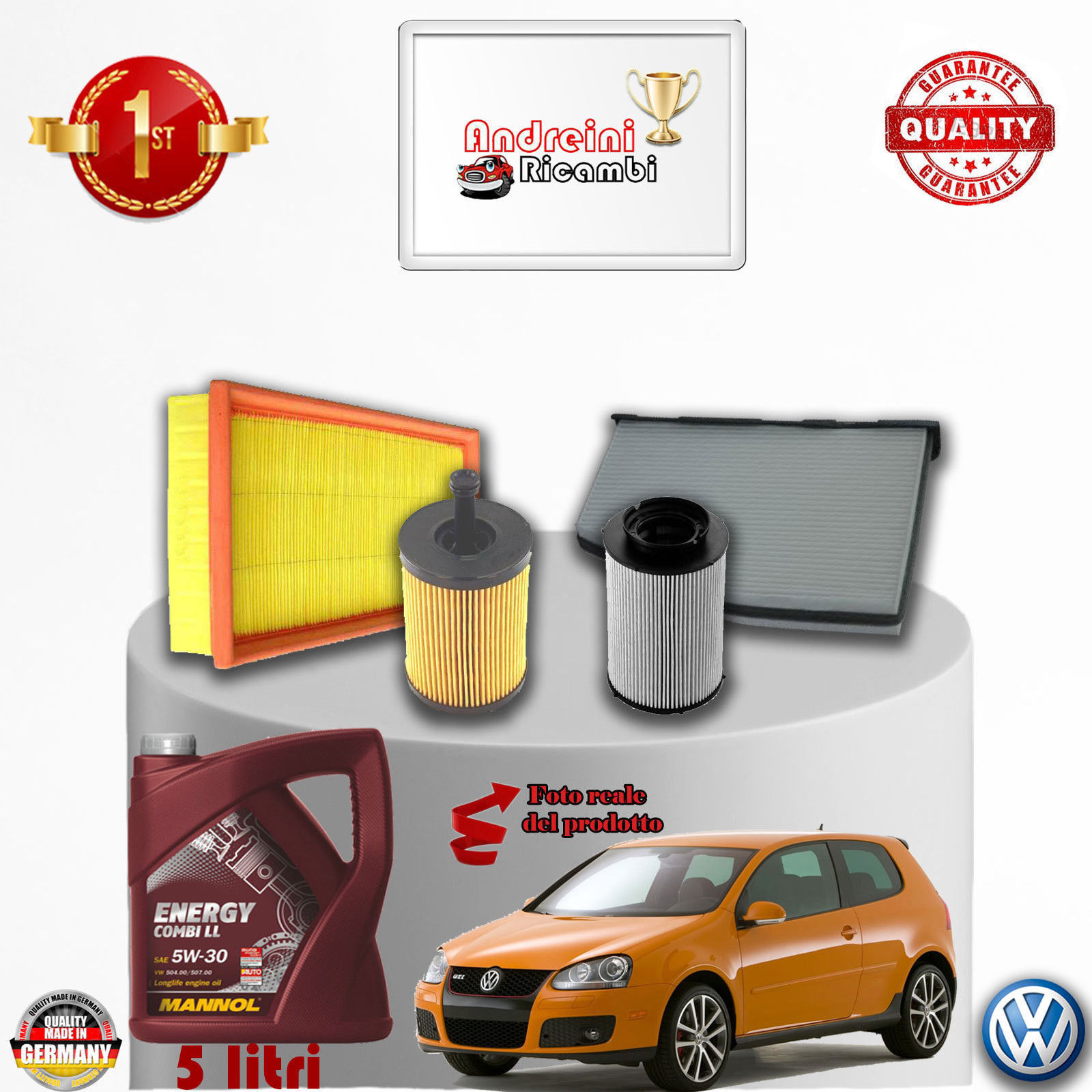KIT TAGLIANDO FILTRI + OLIO VW GOLF V 1.9 TDI 77KW 105CV DAL 2003 -> 2009