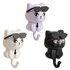 3 PCS Punch Free Cute Key Holder for Wall Cat Hooks Wall Mounted
