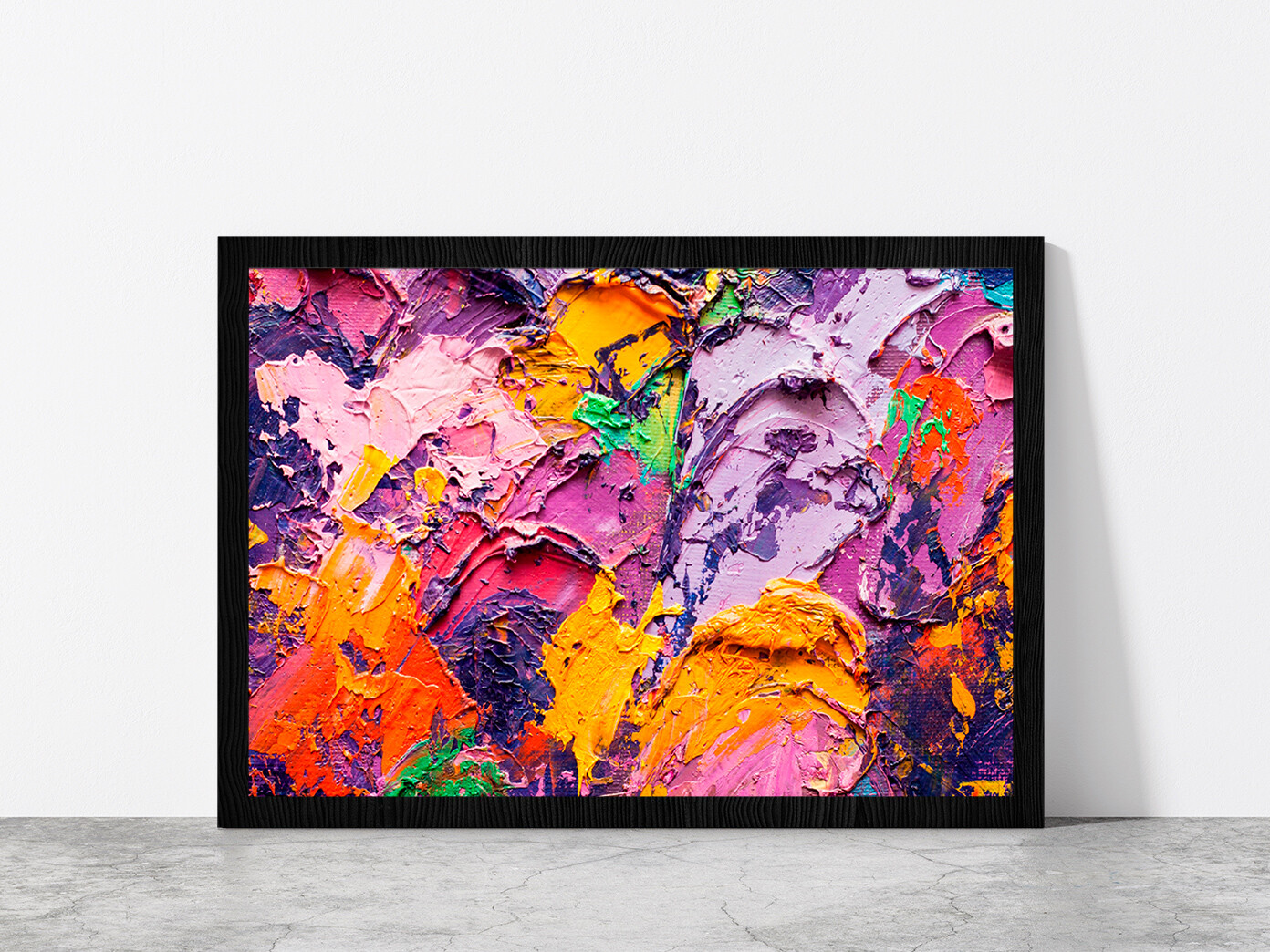 Colorful Abstract Oil Painting Glass Framed Wall Art, Ready to