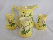 Vintage Ceramic Juice Pitcher And 3 Cups Set