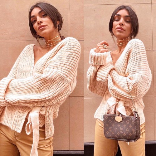ZARA LIGHT PEACH-COLOURED V-NECK WRAP KNIT CARDIGAN WITH TIE DETAIL SIZE S - Picture 2 of 22