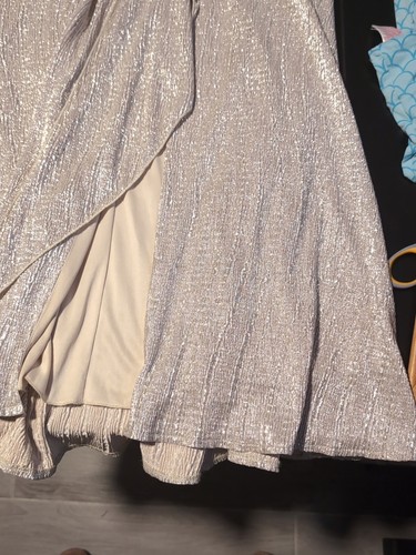 Maxi Vestido Oleg Cassini Metálico Envolvente Dorado Desnudo 14 Madre de la Novia - Imagen 6 de 16