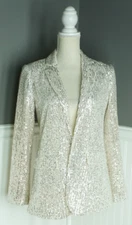 NWT Loft Silver Sequin Mesh Knit Open Front Blazer Size 0 NEW MSRP $150