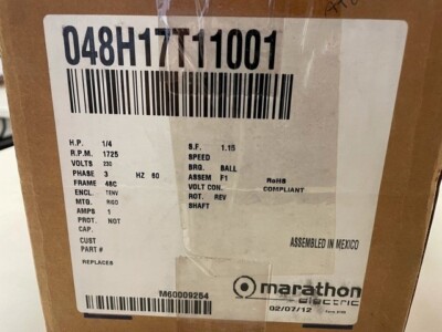 048H17T11001 1/4 HP Three Phase Marathon Electric Motor - New Old Stock