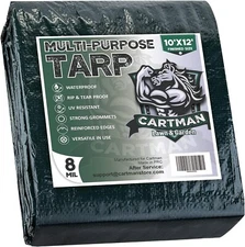 CARTMAN Finished Size 10x12 Feet Extra Thick 8 Mil Heavy Duty Poly Tarp, Green