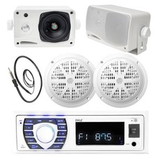Pyle PLRMR23BTW Bluetooth USB Boat Radio, 3.5" Speakers, 6.5" Speakers, Antenna