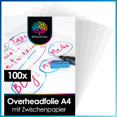 Overheadfolie A4 100 Stück glasklar für Laserdrucker und Projektor