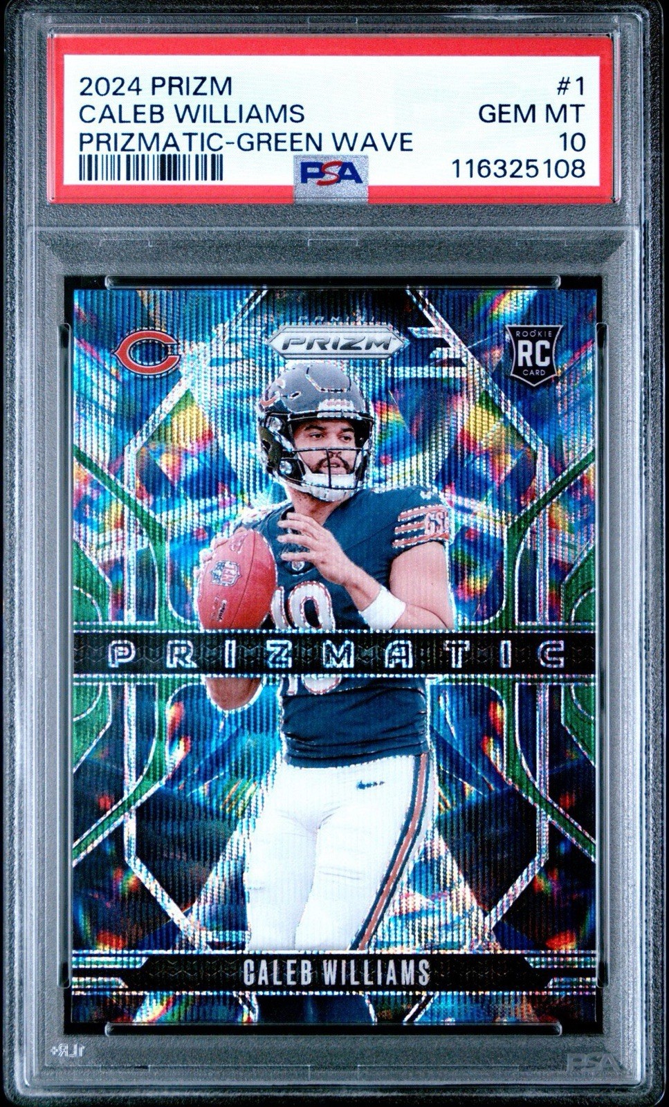 2024 Panini Prizm Caleb Williams Prizmatic Green Wave Rookie RC PSA 10 Bears