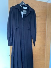 Selected Femme Black Long Shirt Style Dress Size 34 UK 8 Long Sleeves Half Belt