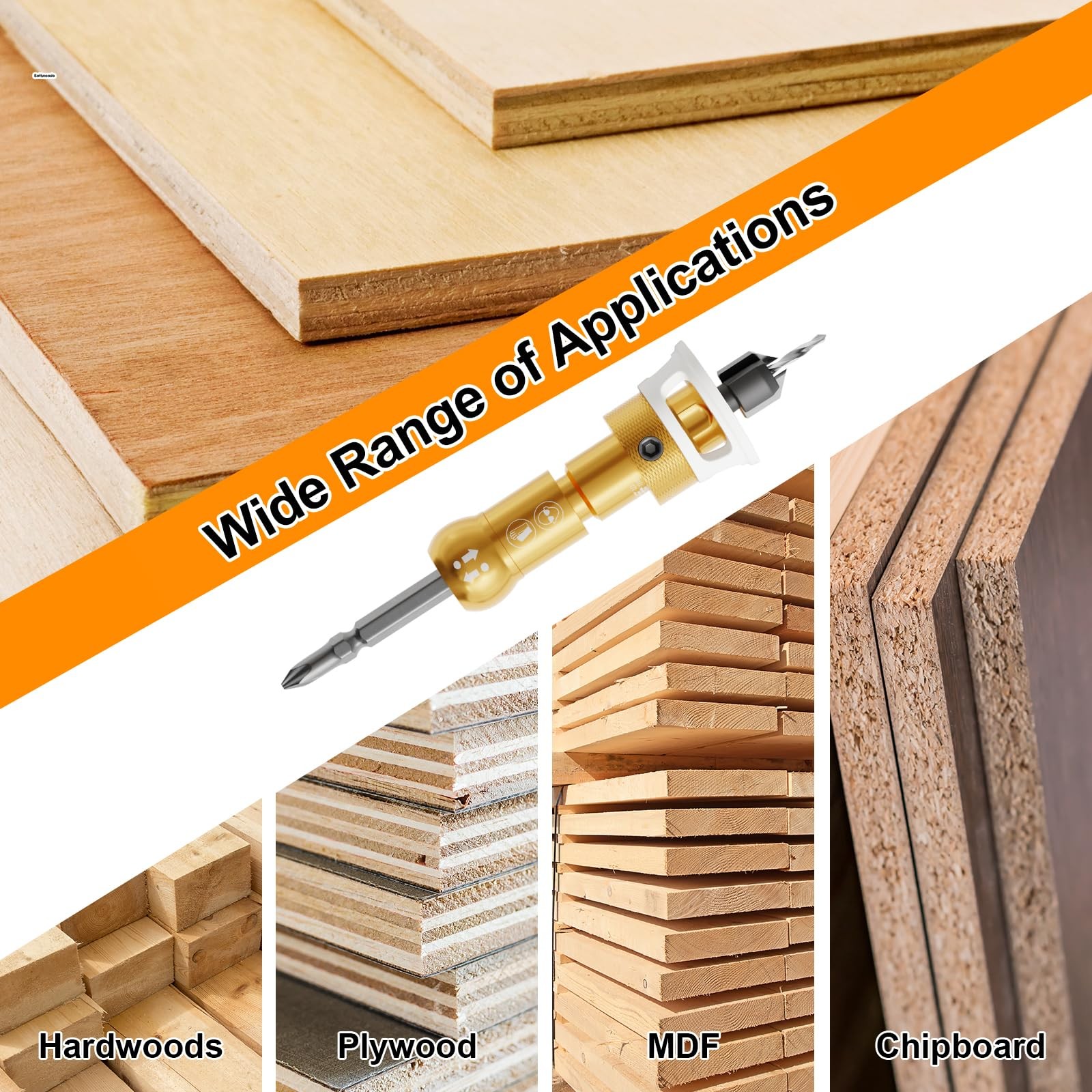 1/8"×3/8" Countersink Drill Bit - Carbide Tipped Adjustable Depth Stop Counte...