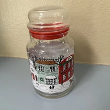 Libbey USA Winter Village Glass Storage Quart Canister Or Candy Jar