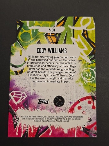 2024-25 Topps Finest Cody Williams GOLD /50 Rookie Show Stoppers Jazz - Picture 3 of 3