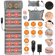 Full Body Vibrating Massage Mat with Heat & Neck Pillow for Back Pain Relief