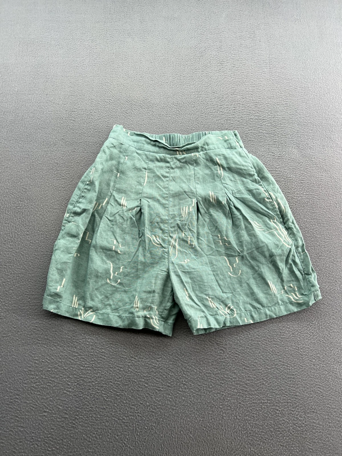 Bel Kazan Shorts Womens XS Linen Print High Rise Pockets Elastic Waist Bali