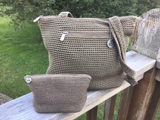 The Sak Brown Woven Shoulder Bag Purse Crochet Knit with Change Purse
