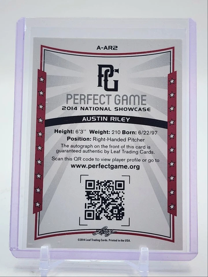 AUSTIN RILEY 2014 LEAF PERFECT GAME NATIONAL SHOWCASE GREEN AUTO /10 Q4042 - Image 2 of 2