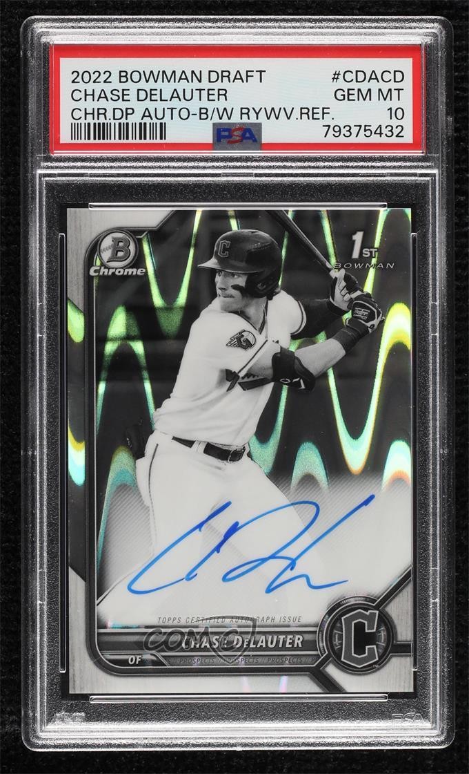 2022 Bowman Draft Black & White RayWave Refractor Chase Delauter Auto mo6