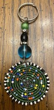 Silver Tone & Blue Beaded 4 1/4  Key Chain Ri...
