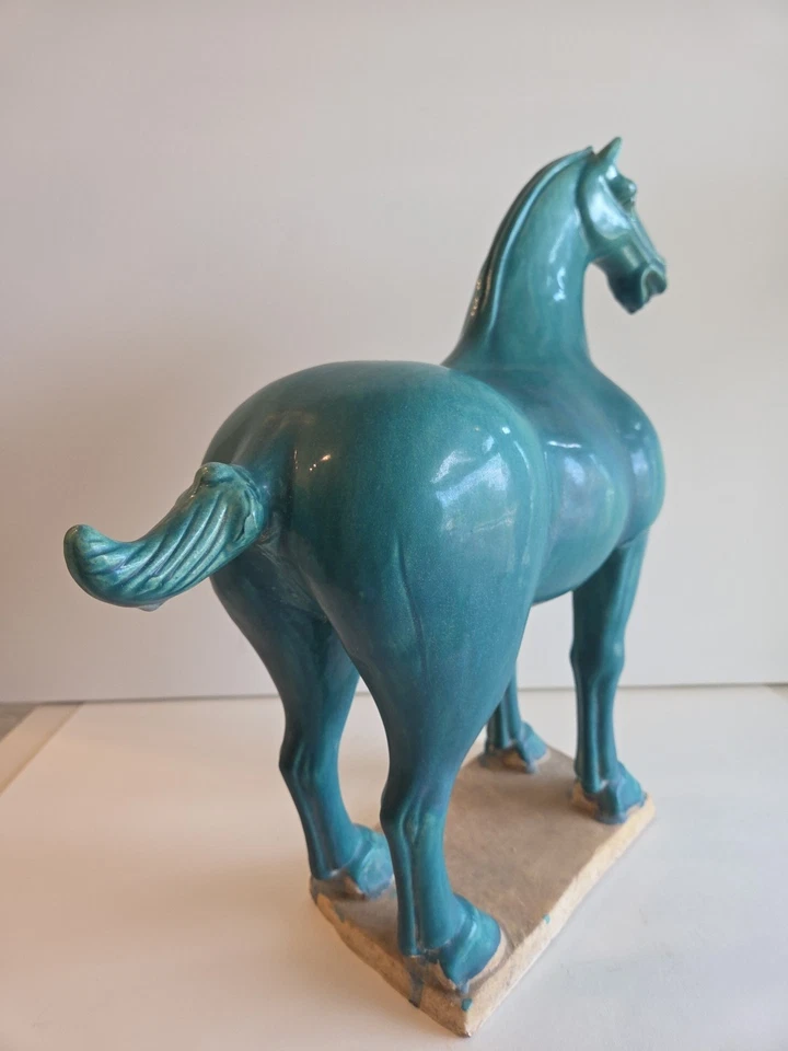 17" Old Chinese Blue Glaze Tang Sancai Cerámica Pottery Dynasty Palace Horse St - Image 4 of 4