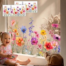 2 Sheets Summer Flower Window Clings, Wildflower Static Windows Sticker