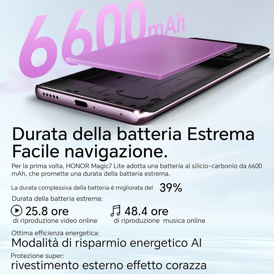 Smartphone Cellulare Honor Magic 7 Lite 5G DUAL SIM 6.78" 8+512GB Purple - Imagen 2 de 4