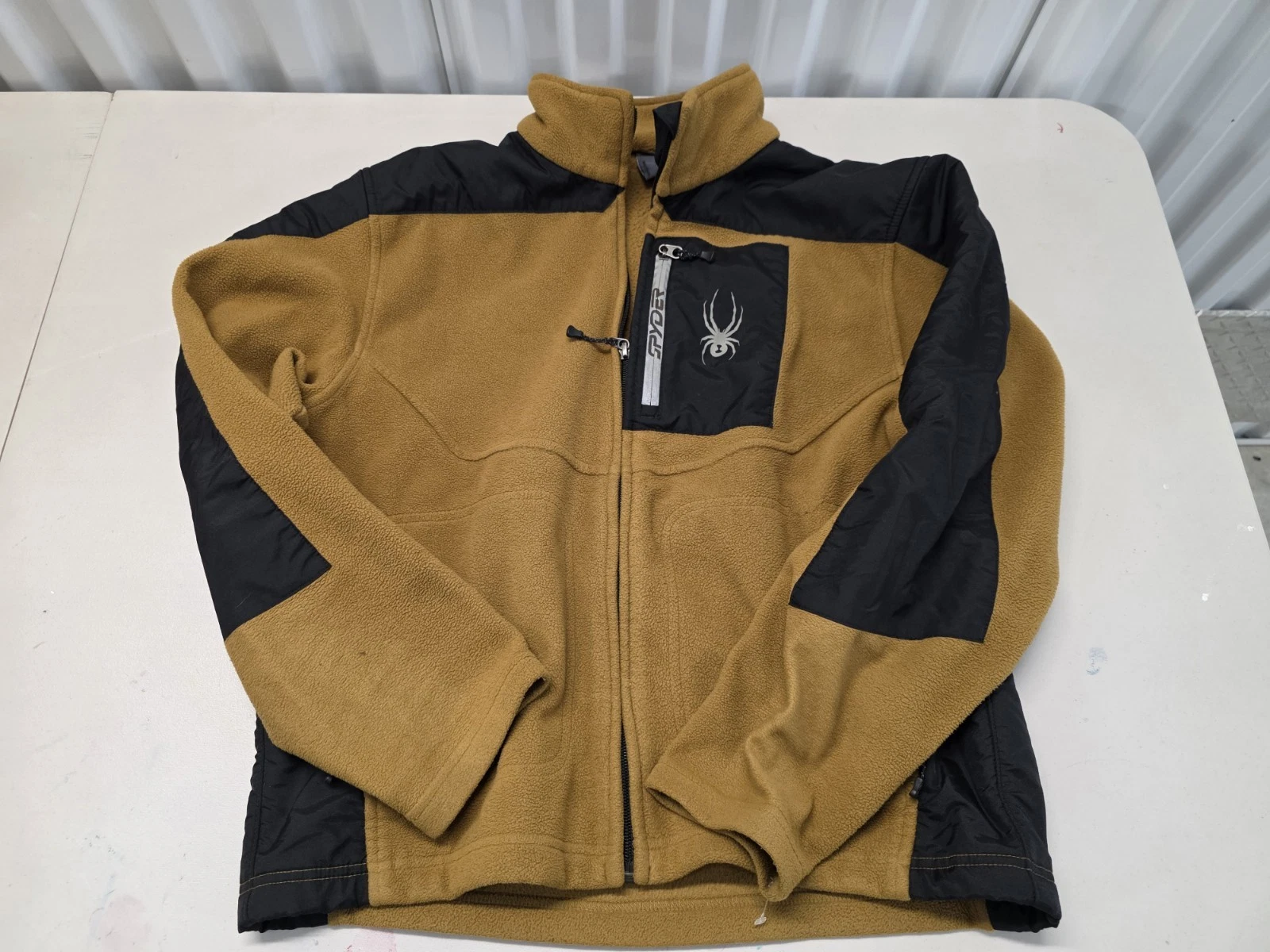 Spyder Full Zip Tan And Black Fleece Jacket Men's Size Medium
