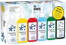 KREUL 42847 - Zestaw promocyjny Window Color, 6 x 80 ml farba okienna w kolorze białym, żółtym, 