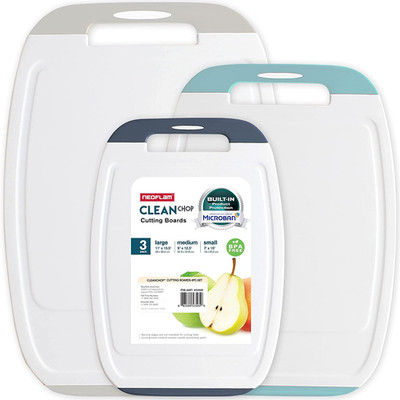 Microban Protection Cutting Board 3 Piece Set, Stain & Odor/Bpa Free, Reversable