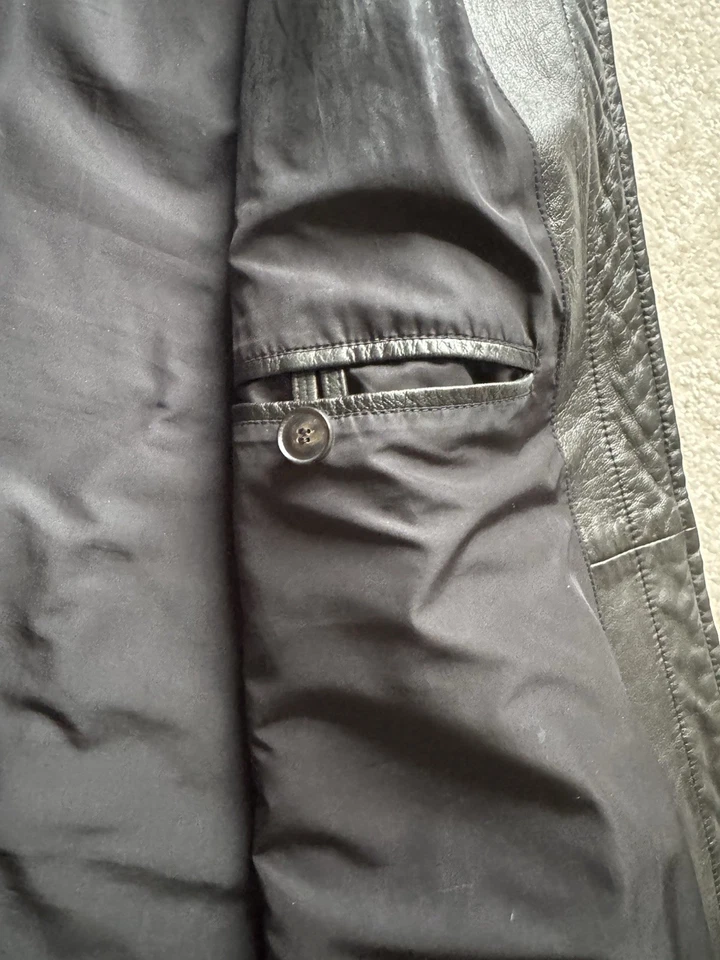 Chaqueta de motociclista Hugo Boss para hombre de cuero de cordero italiano talla 50 estilo negro "arcilla" abrigo Foto 4 de 4