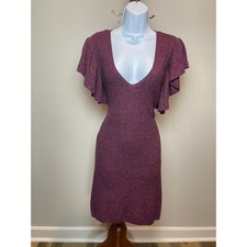 Express Sweater Dress Size S Purple V‑Neck Flutter Sleeve Stretch Knit