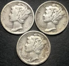 1940-S 1941 S 1943-S MERCURY SILVER DIME LOT 3 pc