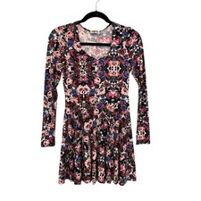 Show Me Your Mumu Stevie Babydoll Mini Dress XS Pink Floral Boho Long Sleeve USA
