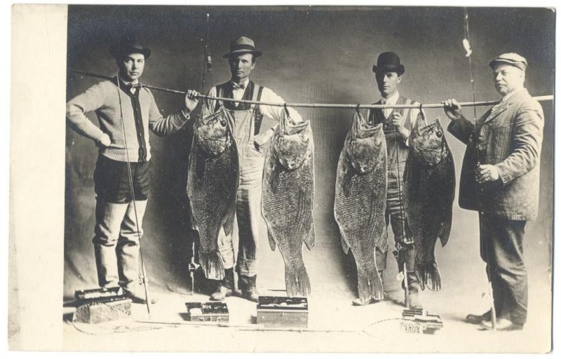 Great Studio RPPC EXAGGERATION? 4 MEN & Fishing Gear with Large FAKE FISH ca1908