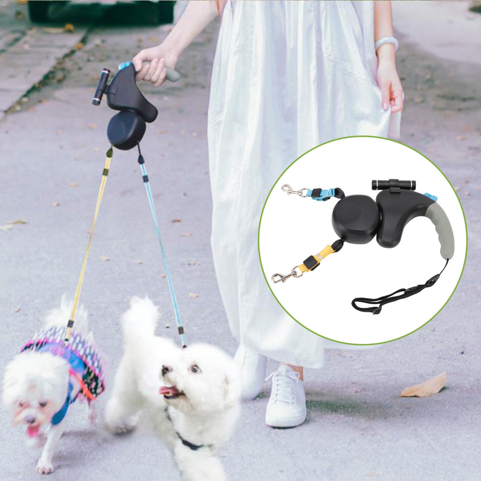 2 Dog Retractable Leash 360° Rotation Double Headed Dog Leash With LED Light