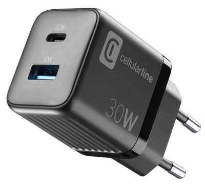 CellularLine USB Charger Multipower Micro 30W GaN 2 Ports PD Black #1907073