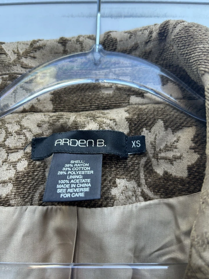 Jaqueta feminina vintage Arden B XS tapeçaria trincheira floral Y2K ouro marrom brocado - Imagem 4 de 4